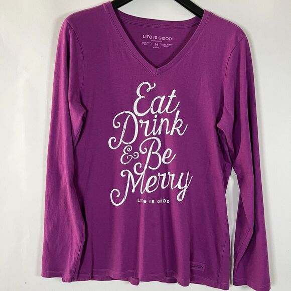 Life Is Good Crusher Tee Medium Eat Drink Be Merry Spell Out Gorpcore Outdoors - Picture 1 of 10
